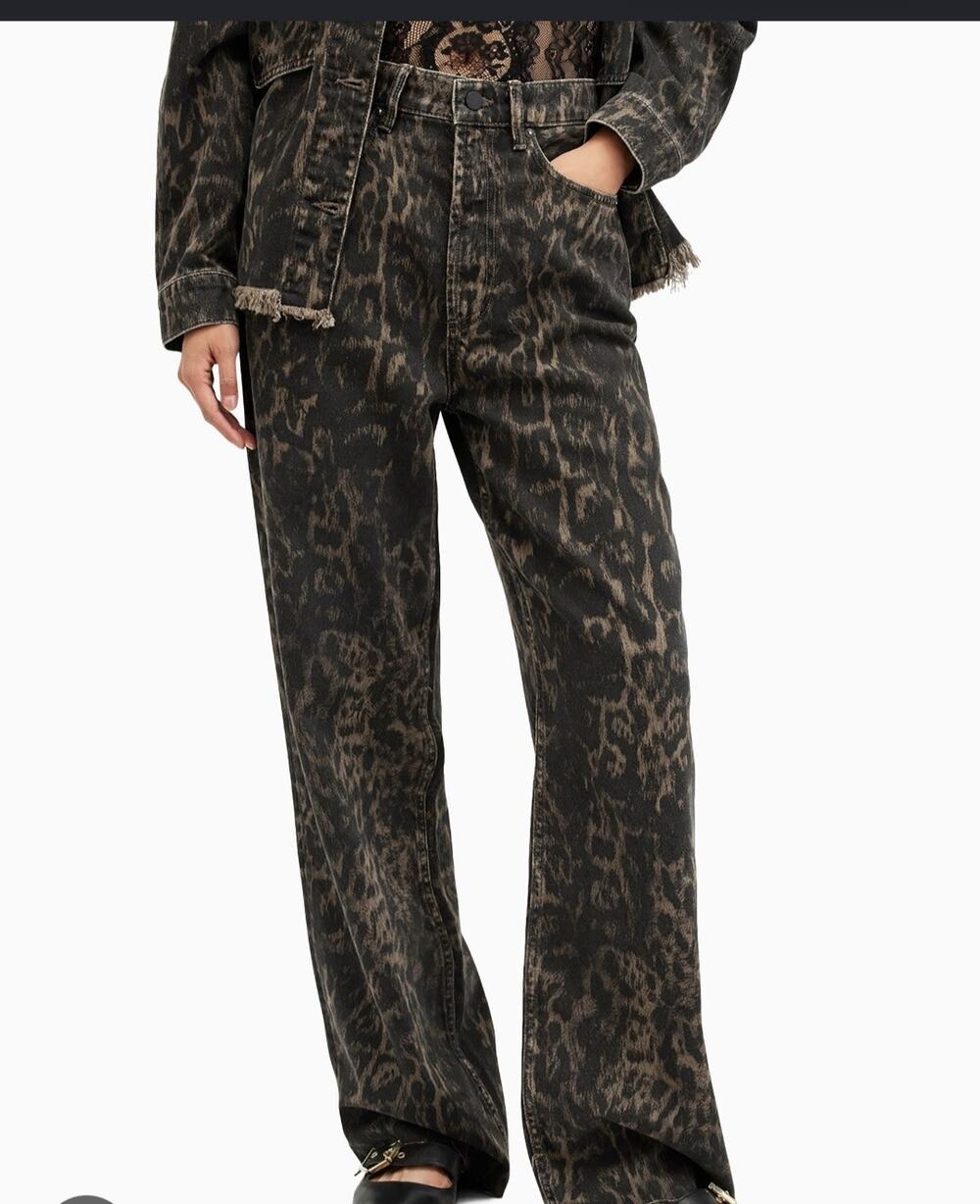 AllSaints Blake Leopard Brown Wide Leg Jeans Size: 26